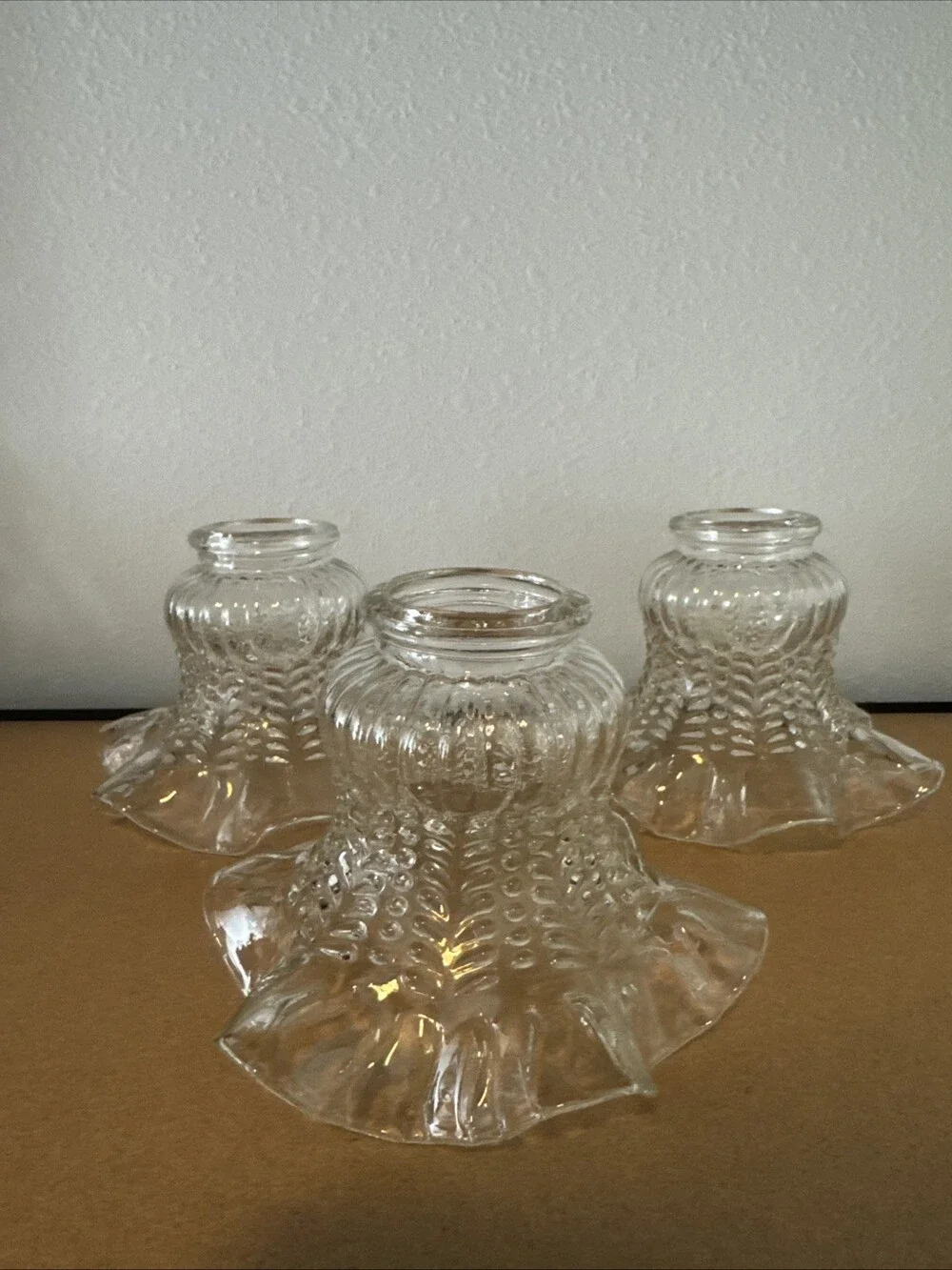 Vintage Ruffled Lamp Shades Pressed Glass Replacement 1900s Mcm Art Deco Estate